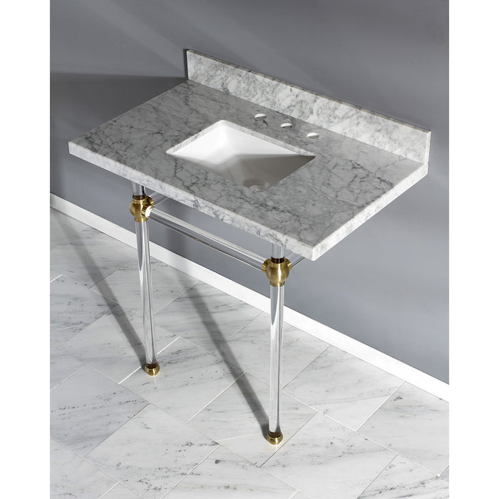 Fauceture KVPB36MASQ7 36-Inch Marble Console Sink with Acrylic Feet, Carrara Marble/Brushed Brass