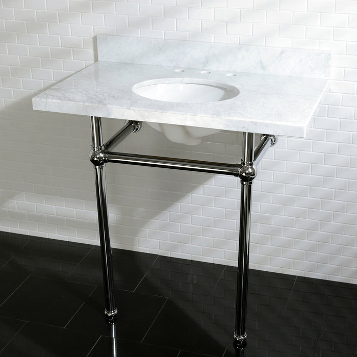 Kingston Heirloom KVPB36MB1 - Templeton 36-Inch Carrara Marble Vanity Top with Brass Legs (8-Inch, 3-Hole), Carrara Marble White/Polished Chrome