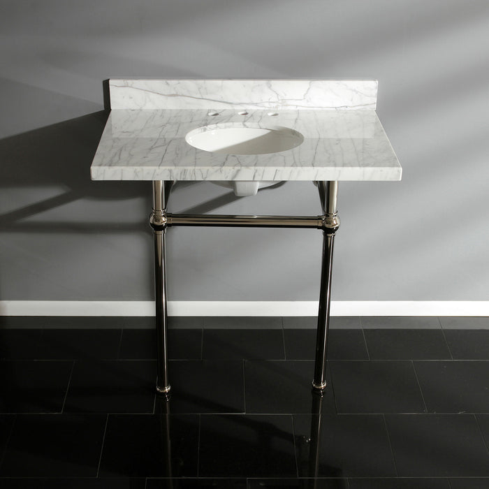 Fauceture KVPB36MB6 36-Inch Marble Console Sink with Brass Feet, Carrara Marble/Polished Nickel