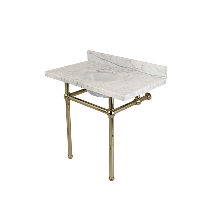 Fauceture KVPB36MB6 36-Inch Marble Console Sink with Brass Feet, Carrara Marble/Polished Nickel
