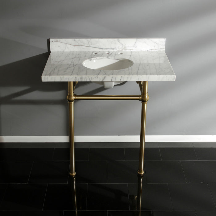 Fauceture KVPB36MB7 36-Inch Marble Console Sink with Brass Feet, Carrara Marble/Brushed Brass