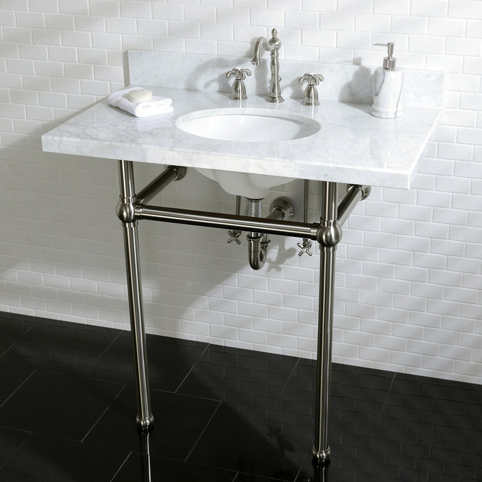 Kingston Heirloom KVPB36MB8 - Templeton 36-Inch Carrara Marble Vanity Top with Brass Legs (8-Inch, 3-Hole), Carrara Marble White/Brushed Nickel