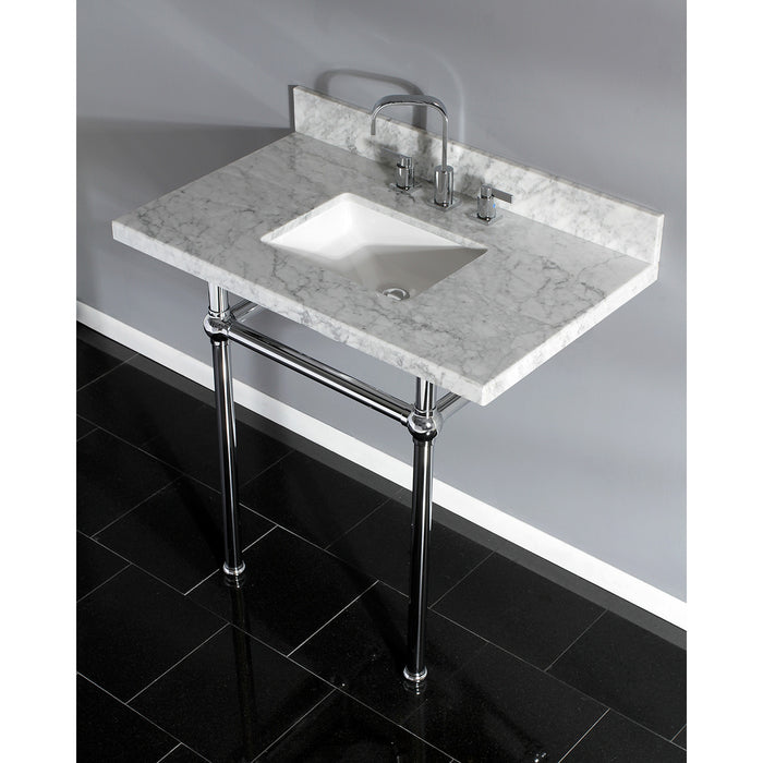 Kingston Heirloom KVPB36MBSQ1 - Templeton 36-Inch Carrara Marble Vanity Top with Brass Legs (8-Inch, 3-Hole), Carrara Marble White/Polished Chrome