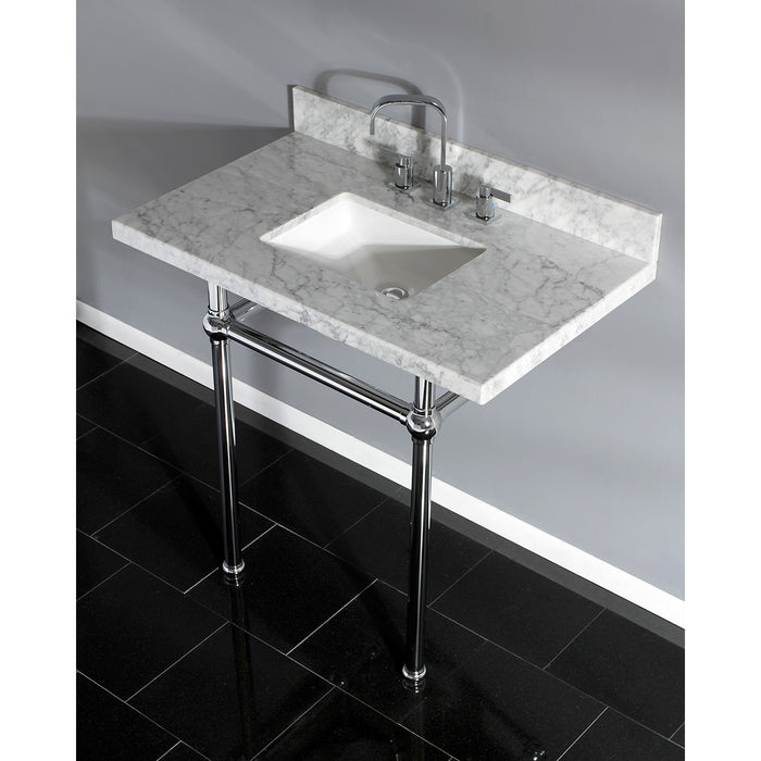 Fauceture KVPB36MBSQ1 36-Inch Marble Console Sink with Brass Feet, Carrara Marble/Polished Chrome