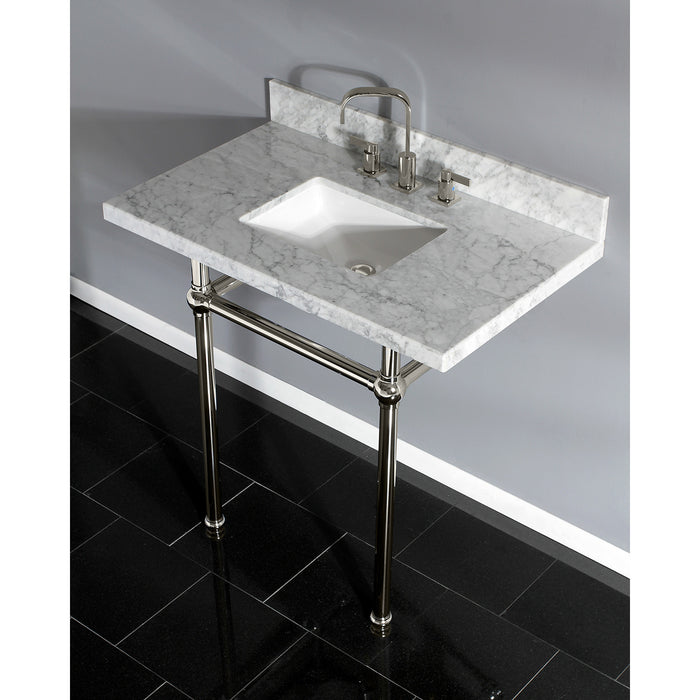 Fauceture KVPB36MBSQ6 36-Inch Marble Console Sink with Brass Feet, Carrara Marble/Polished Nickel