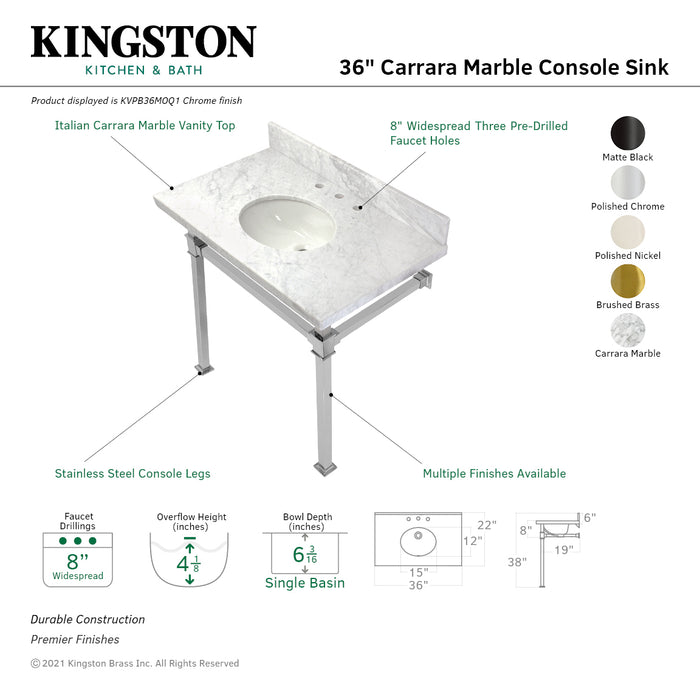 Fauceture KVPB36MOQ0 36-Inch Carrara Marble Console Sink, Marble White/Matte Black
