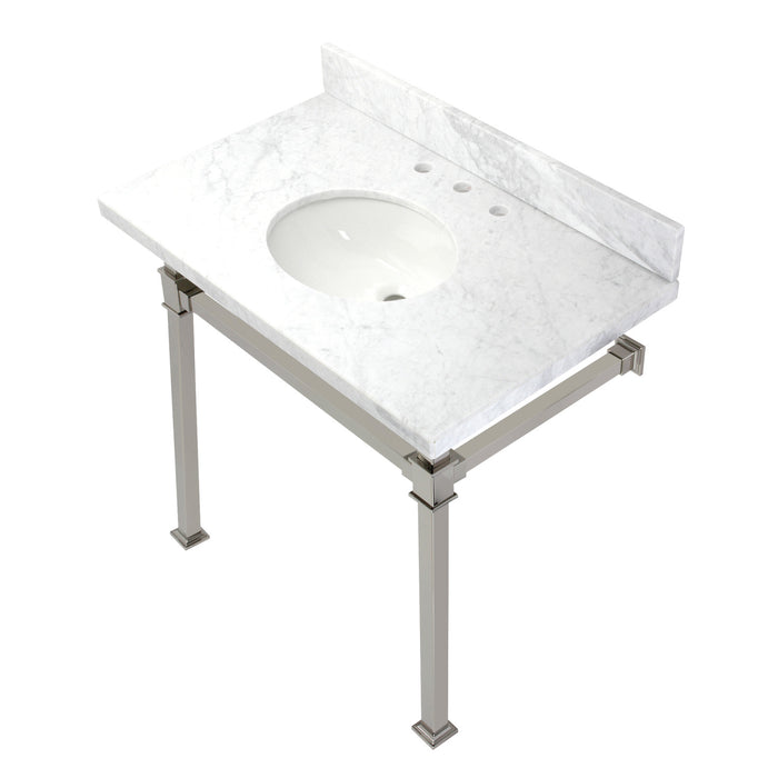 Fauceture KVPB36MOQ6 36-Inch Carrara Marble Console Sink, Marble White/Polished Nickel