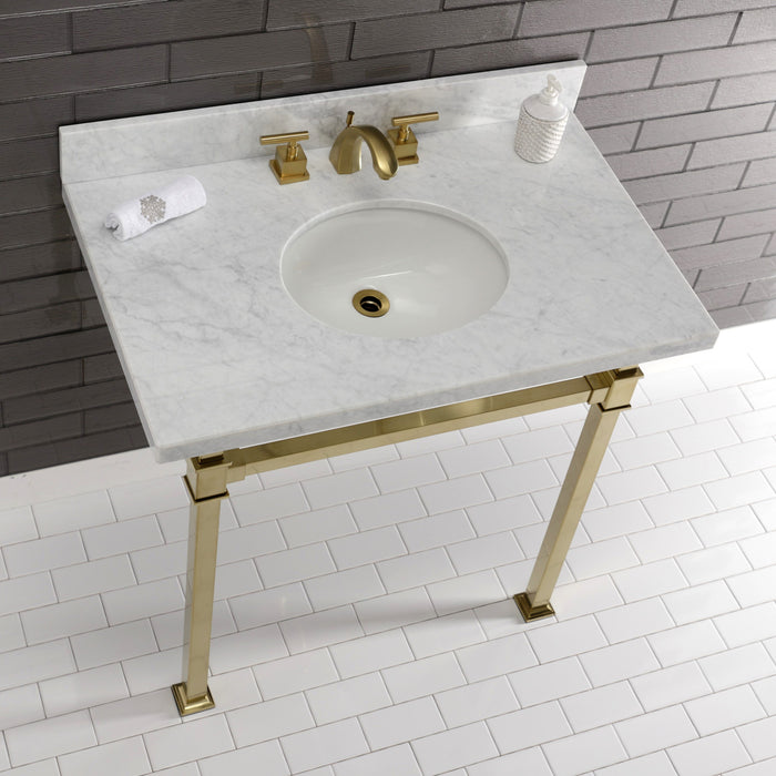 Fauceture KVPB36MOQ7 36-Inch Carrara Marble Console Sink, Marble White/Brushed Brass