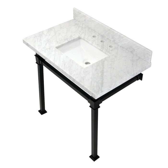 Fauceture KVPB36MSQ0 36-Inch Carrara Marble Console Sink, Marble White/Matte Black