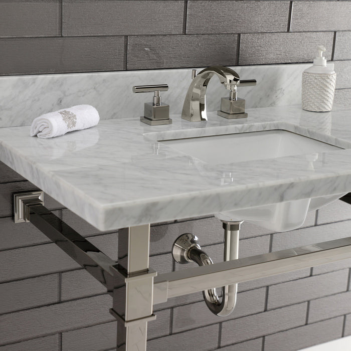 Fauceture KVPB36MSQ6 36-Inch Carrara Marble Console Sink, Marble White/Polished Nickel