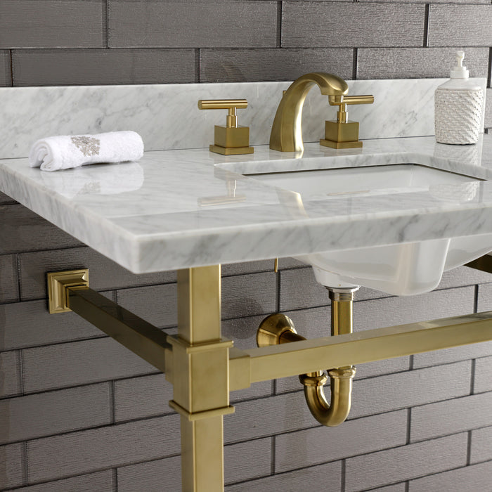 Fauceture KVPB36MSQ7 36-Inch Carrara Marble Console Sink, Marble White/Brushed Brass