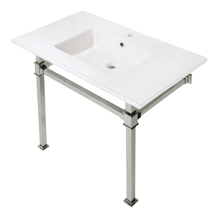 Fauceture KVPB37221Q6 37-Inch Ceramic Console Sink Set, White/Polished Nickel
