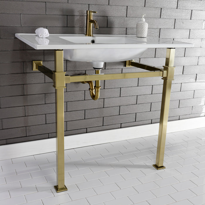 Fauceture KVPB37221Q7 37-Inch Ceramic Console Sink Set, White/Brushed Brass