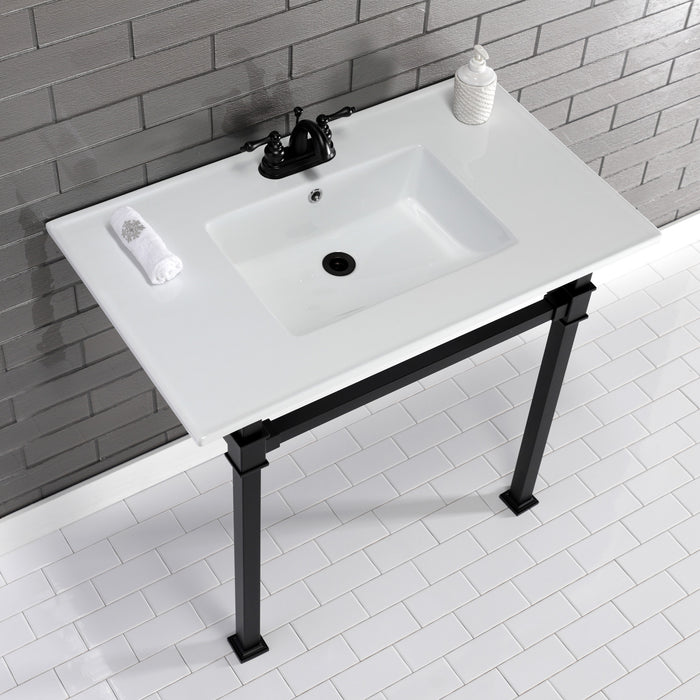 Fauceture KVPB37224Q0 37-Inch Ceramic Console Sink Set, White/Matte Black