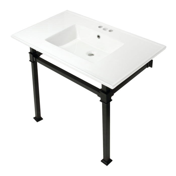 Fauceture KVPB37224Q0 37-Inch Ceramic Console Sink Set, White/Matte Black