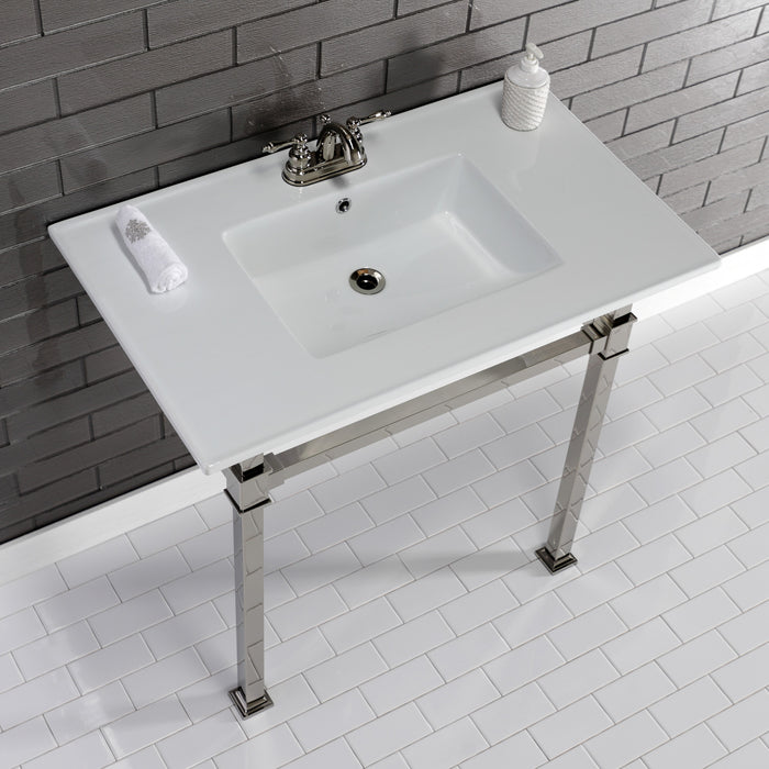Fauceture KVPB37224Q6 37-Inch Ceramic Console Sink Set, White/Polished Nickel