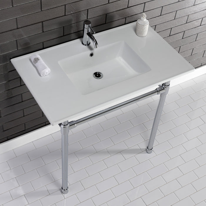 Kingston Tulare KVPB3722711 - Dreyfuss 37-Inch Ceramic Console Sink with Stainless Steel Legs (1-Hole), White/Polished Chrome