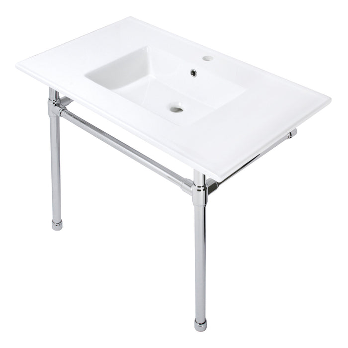 Kingston Tulare KVPB3722711 - Dreyfuss 37-Inch Ceramic Console Sink with Stainless Steel Legs (1-Hole), White/Polished Chrome