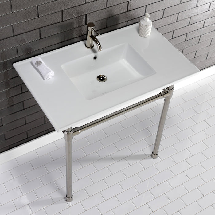 Dreyfuss KVPB3722716 37-Inch Ceramic Console Sink Set, White/Polished Nickel