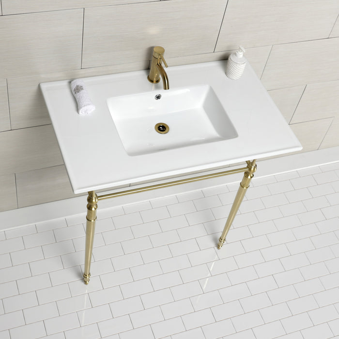 Edwardian KVPB372271BB 37-Inch Ceramic Console Sink Set, White/Brushed Brass