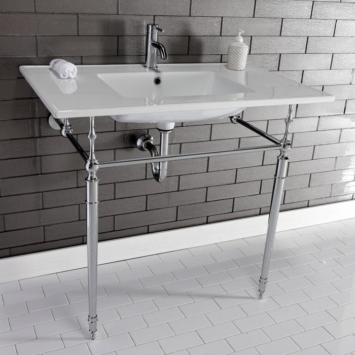 Kingston Heirloom KVPB372271CP - Edwardian 37-Inch Ceramic Console Sink with Brass Legs (1-Hole), White/Polished Chrome