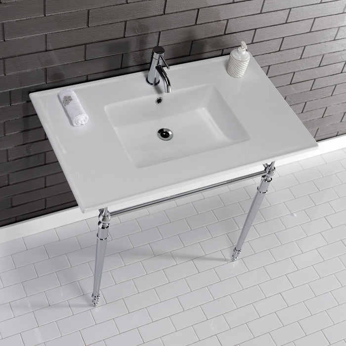 Edwardian KVPB372271CP 37-Inch Ceramic Console Sink Set, White/Polished Chrome