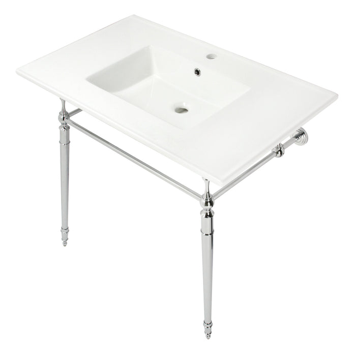 Kingston Heirloom KVPB372271CP - Edwardian 37-Inch Ceramic Console Sink with Brass Legs (1-Hole), White/Polished Chrome