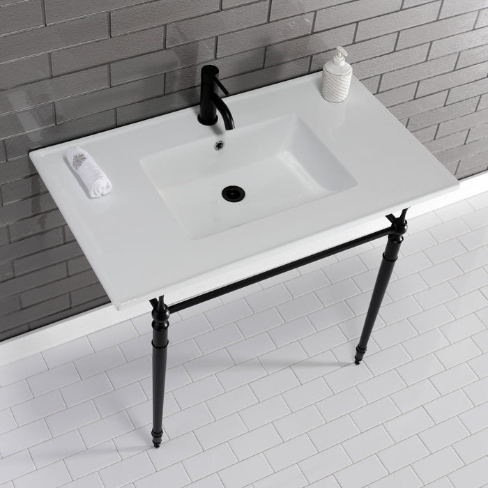 Edwardian KVPB372271MB 37-Inch Ceramic Console Sink Set, White/Matte Black