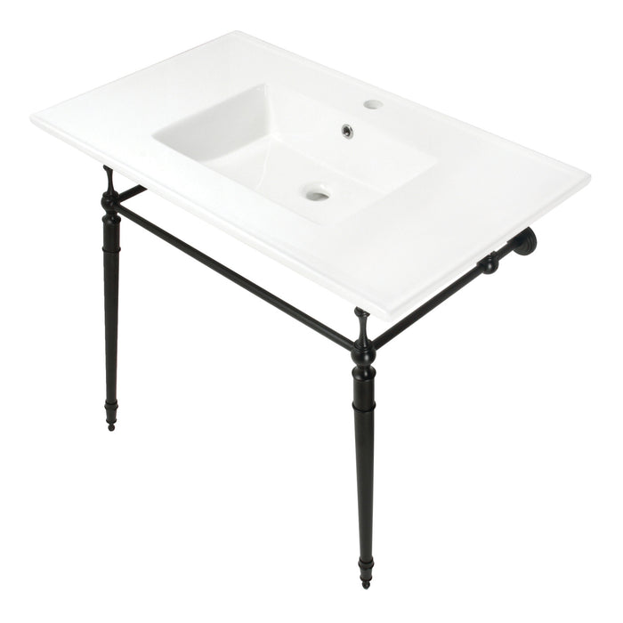 Kingston Heirloom KVPB372271MB - Edwardian 37-Inch Ceramic Console Sink with Brass Legs (1-Hole), White/Matte Black