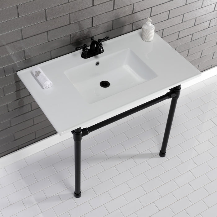 Dreyfuss KVPB37227W40 37-Inch Ceramic Console Sink Set, White/Matte Black