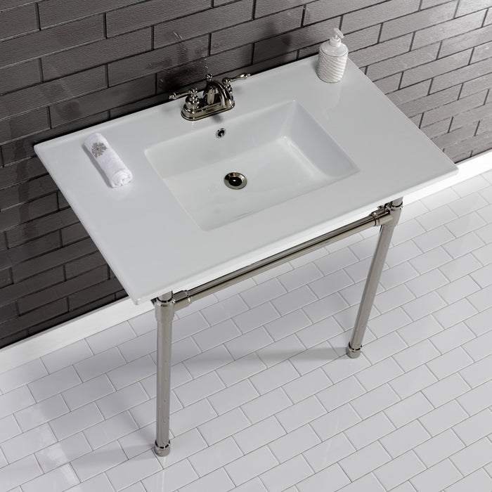 Dreyfuss KVPB37227W46 37-Inch Ceramic Console Sink Set, White/Polished Nickel