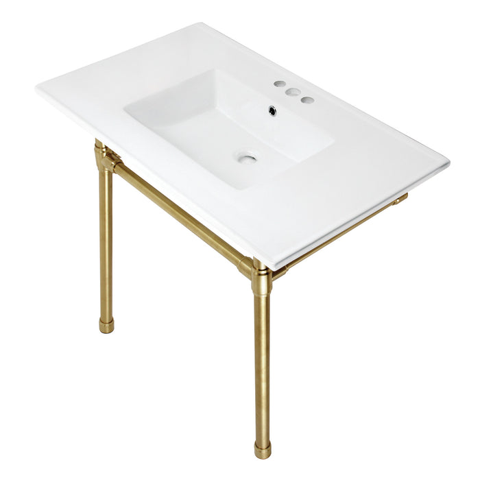 Dreyfuss KVPB37227W47 37-Inch Ceramic Console Sink Set, White/Brushed Brass