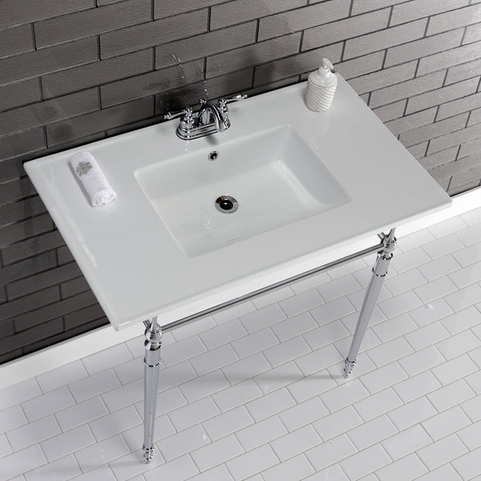 Edwardian KVPB37227W4CP 37-Inch Ceramic Console Sink with Brass Legs (4-Inch, 3-Hole), White/Polished Chrome