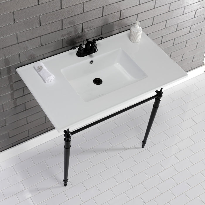 Edwardian KVPB37227W4MB 37-Inch Ceramic Console Sink Set, White/Matte Black