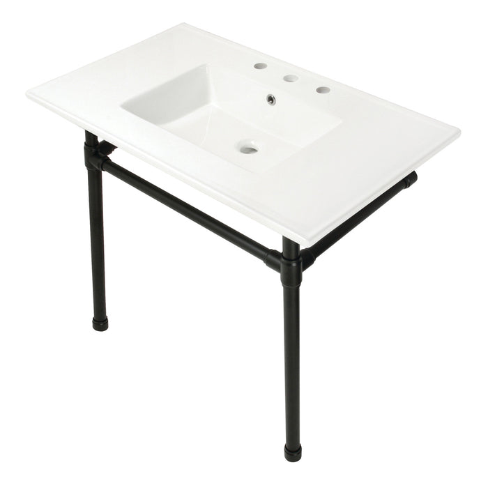 Dreyfuss KVPB37227W80 37-Inch Ceramic Console Sink Set, White/Matte Black
