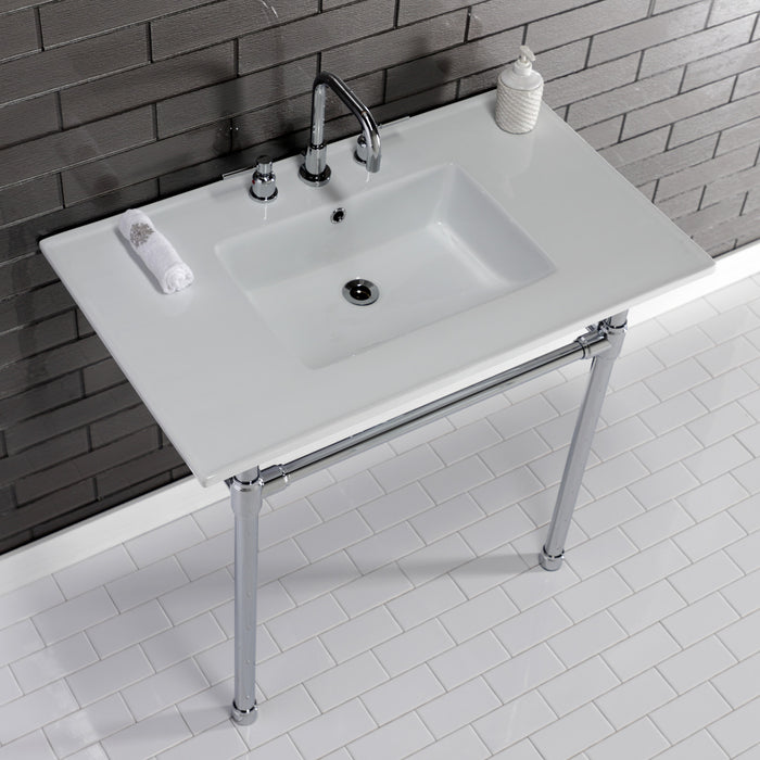 Dreyfuss KVPB37227W81 37-Inch Ceramic Console Sink Set, White/Polished Chrome
