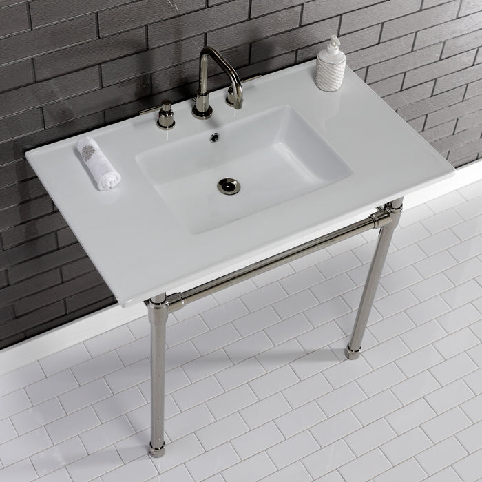Dreyfuss KVPB37227W86 37-Inch Ceramic Console Sink Set, White/Polished Nickel
