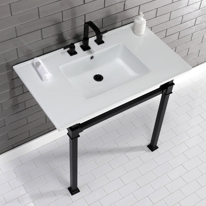 Fauceture KVPB37228Q0 37-Inch Ceramic Console Sink Set, White/Matte Black