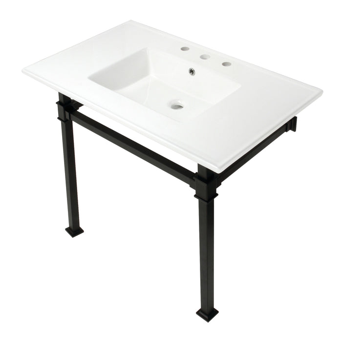 Fauceture KVPB37228Q0 37-Inch Ceramic Console Sink Set, White/Matte Black