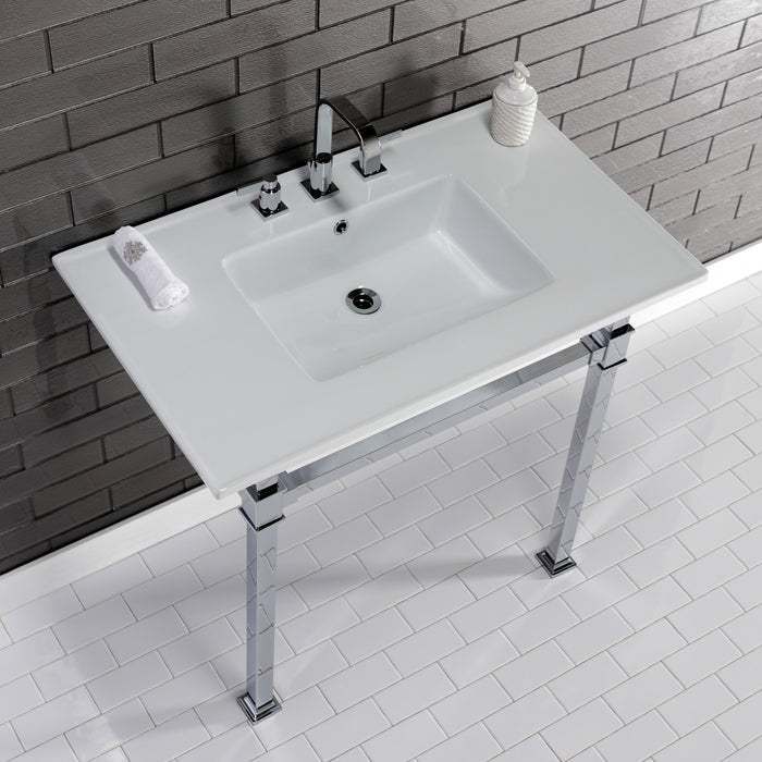 Fauceture KVPB37228Q1 37-Inch Ceramic Console Sink Set, White/Polished Chrome