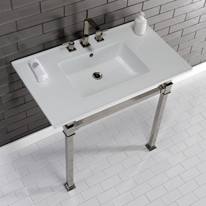 Fauceture KVPB37228Q6 37-Inch Ceramic Console Sink Set, White/Polished Nickel