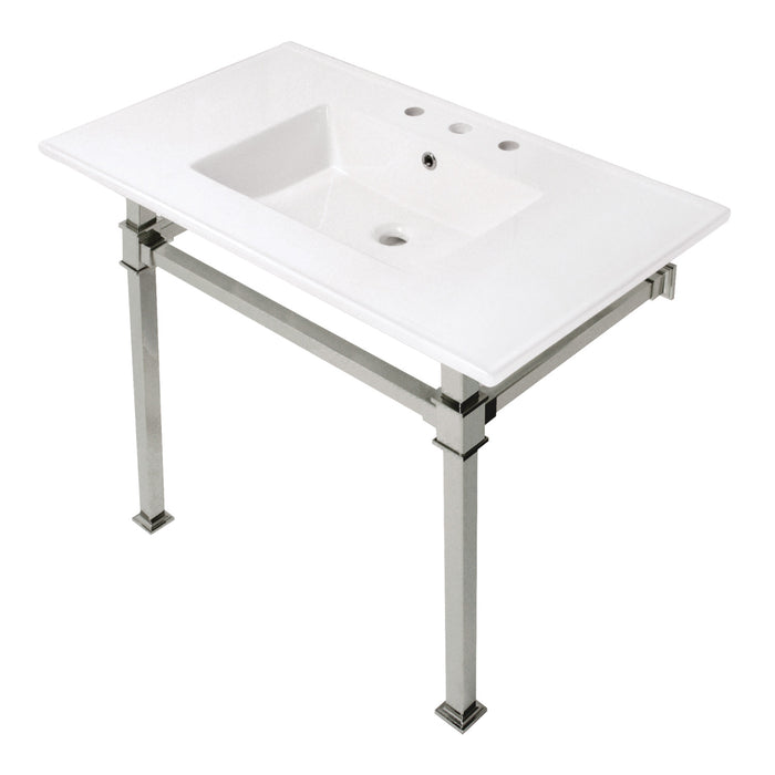 Fauceture KVPB37228Q6 37-Inch Ceramic Console Sink Set, White/Polished Nickel