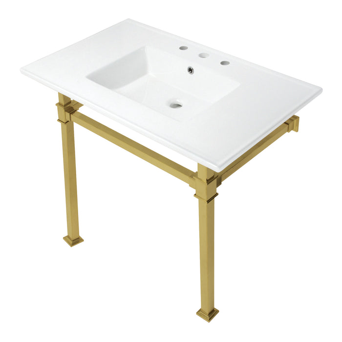 Fauceture KVPB37228Q7 37-Inch Ceramic Console Sink Set, White/Brushed Brass