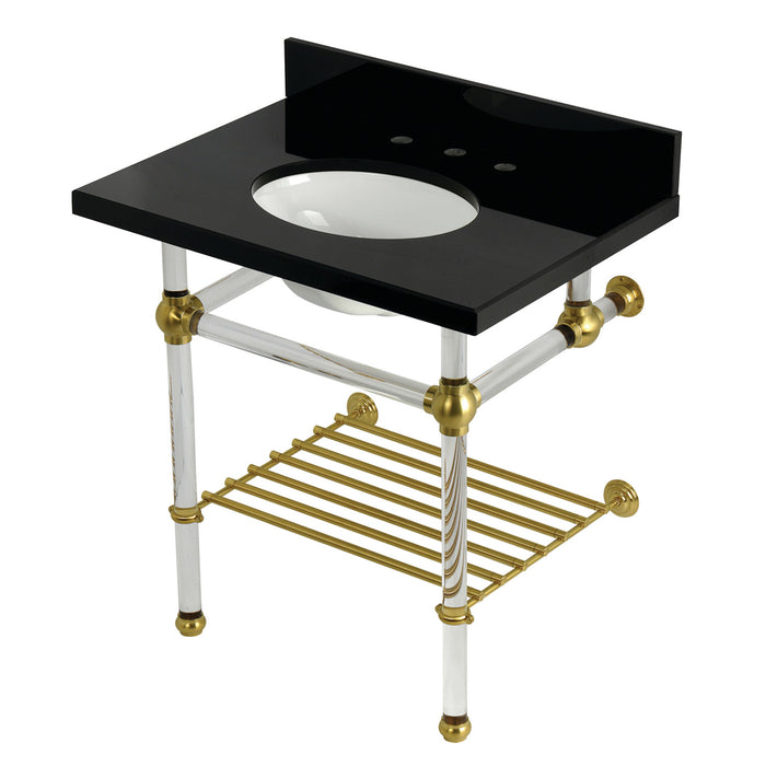 Templeton KVPK3030KAB7 30-Inch Console Sink with Acrylic Legs (8-Inch, 3 Hole), Black Granite/Brushed Brass