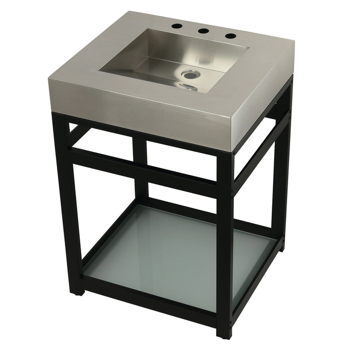 Kingston Commercial KVSP2522B0 Stainless Steel Console Sink with Glass Shelf, Brushed/Matte Black