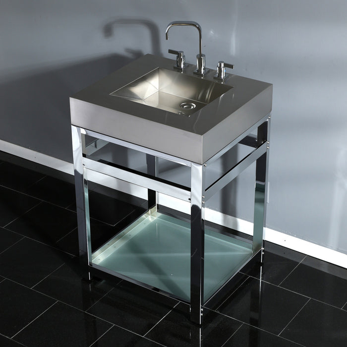 Kingston Commercial KVSP2522B1 Stainless Steel Console Sink with Glass Shelf, Brushed/Polished Chrome