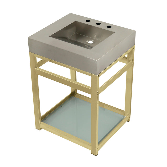 Kingston Commercial KVSP2522B2 Stainless Steel Console Sink with Glass Shelf, Brushed/Polished Brass