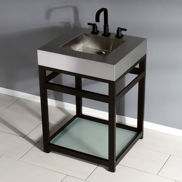 Kingston Kingston Commercial KVSP2522B5 25-Inch Stainless Steel Console Sink with Steel Base and Glass Shelf (8-Inch, 3-Hole), Brushed/Oil Rubbed Bronze