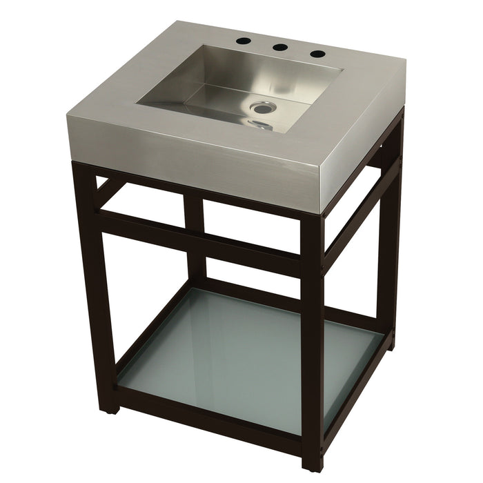Kingston Kingston Commercial KVSP2522B5 25-Inch Stainless Steel Console Sink with Steel Base and Glass Shelf (8-Inch, 3-Hole), Brushed/Oil Rubbed Bronze