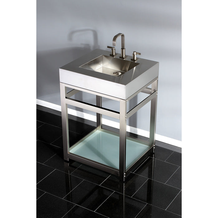 Kingston Commercial KVSP2522B8 Stainless Steel Console Sink with Glass Shelf, Brushed/Brushed Nickel